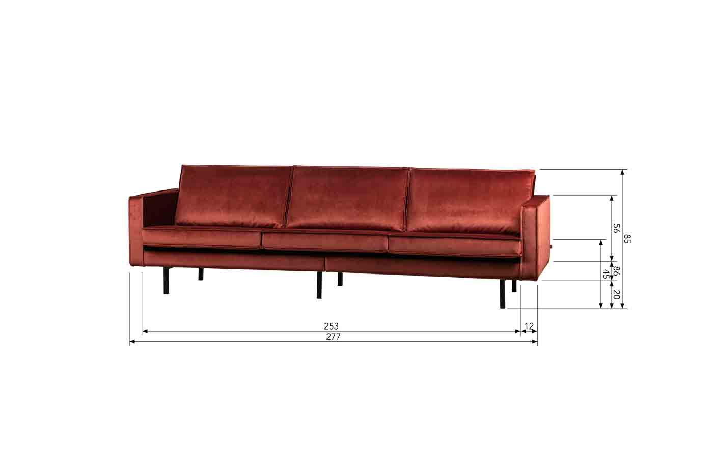 Rodeo Sofa 3-Sitzer Samt, Rot