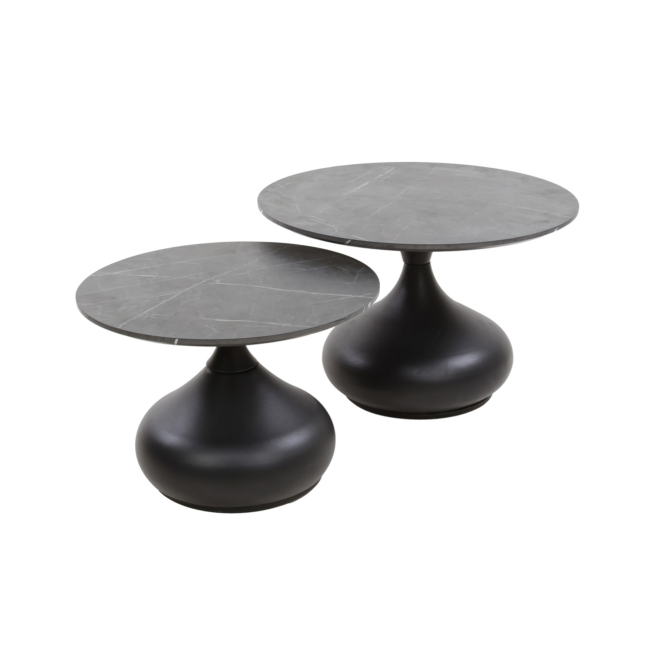 2er-Set Couchtisch Melamik in Keramik-Optik, Ø 50 / 60 cm