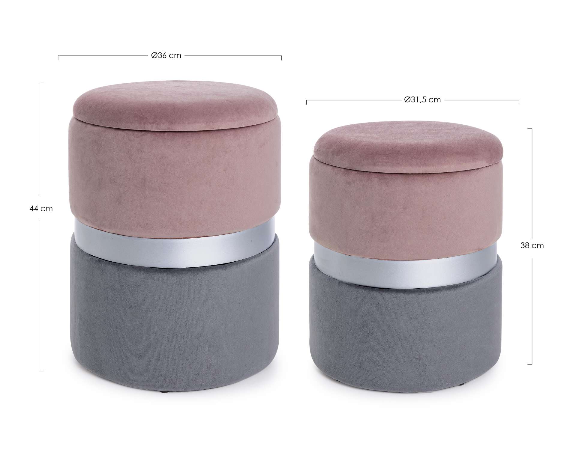 Pouf Polina 2er-Set zweifarbig, Rosa/Grau