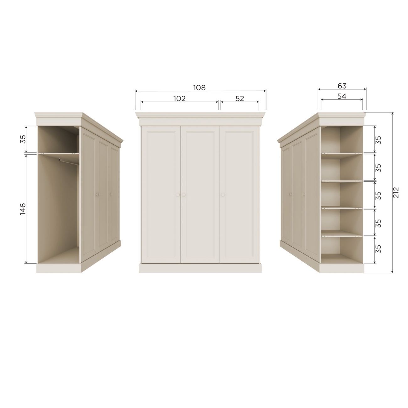Kleiderschrank Olivia aus Kiefernholz, Dust
