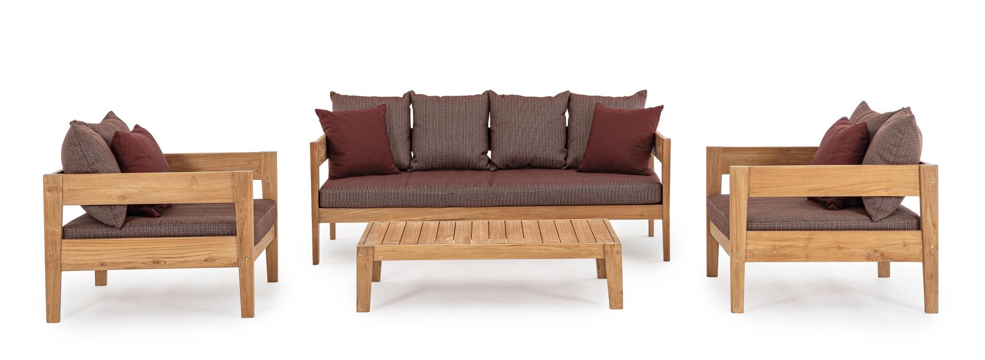 Gartensofa Kobo aus Teakholz, Weinrot