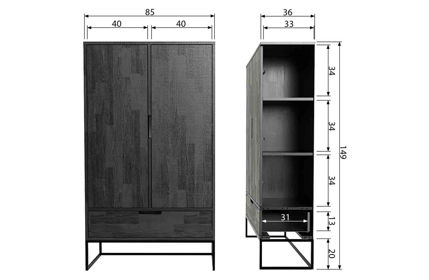 Schrank Silas aus Eschenholz, Schwarz