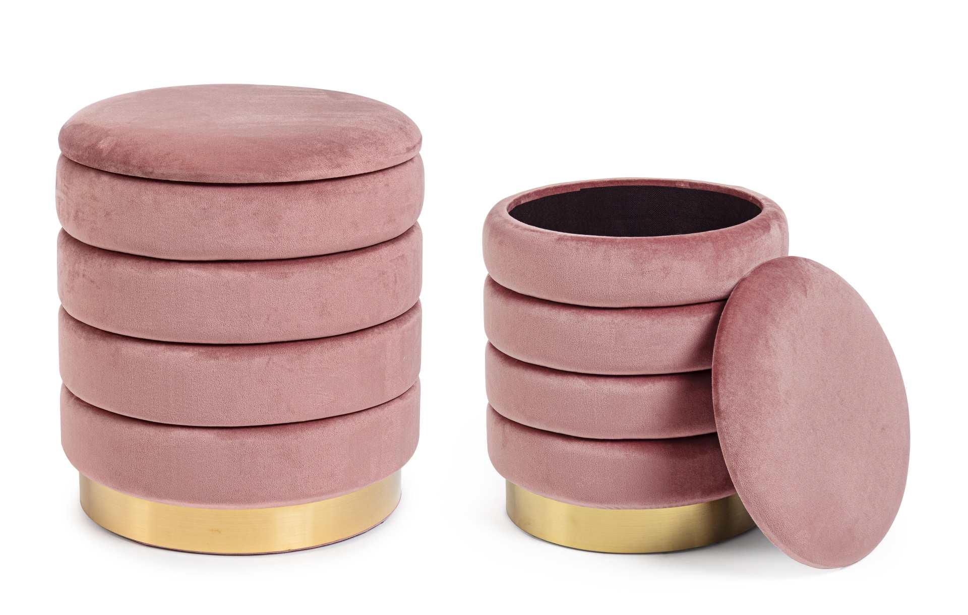 Pouf Darina 2er-Set in Samt-Optik, Rosa