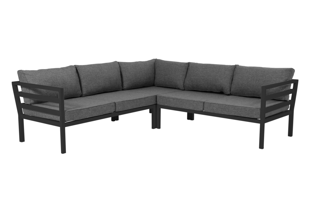 Gartenecksofa Weldon mit Kissen, Schwarz