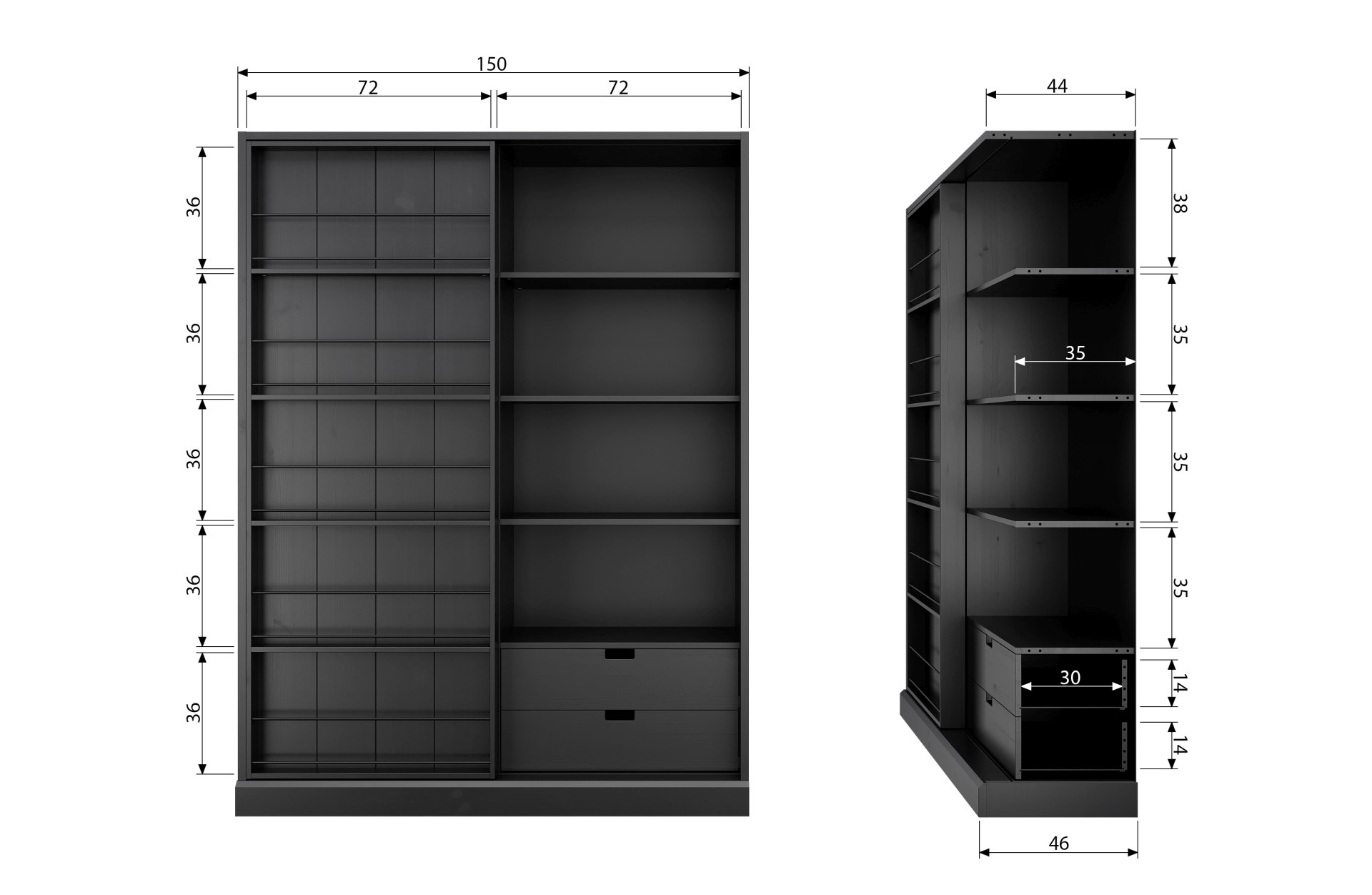 Schiebetürschrank Swing aus Kiefernholz, Schwarz