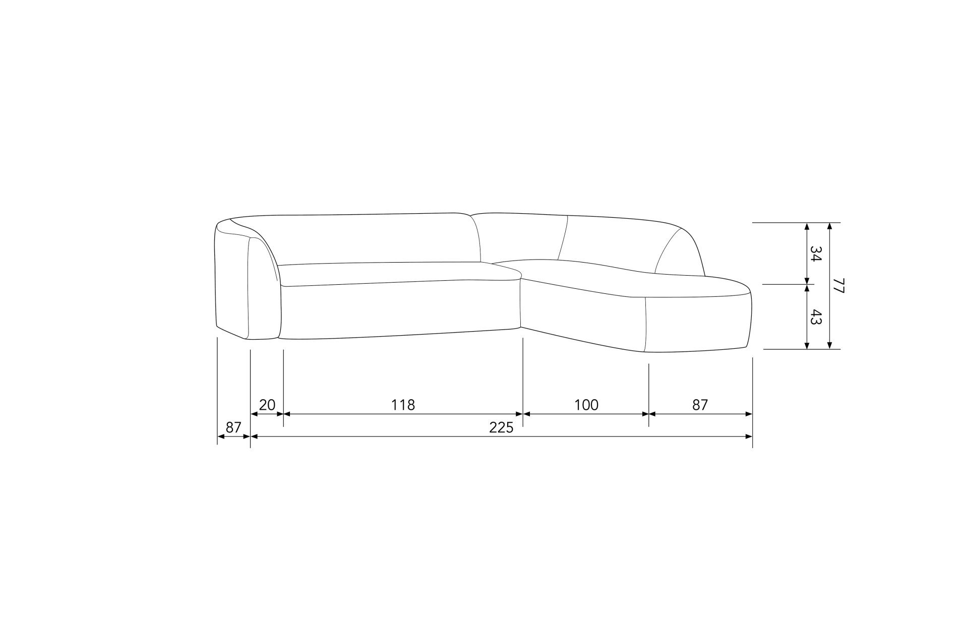 Ecksofa Sloping, Rechts, Hellbraun