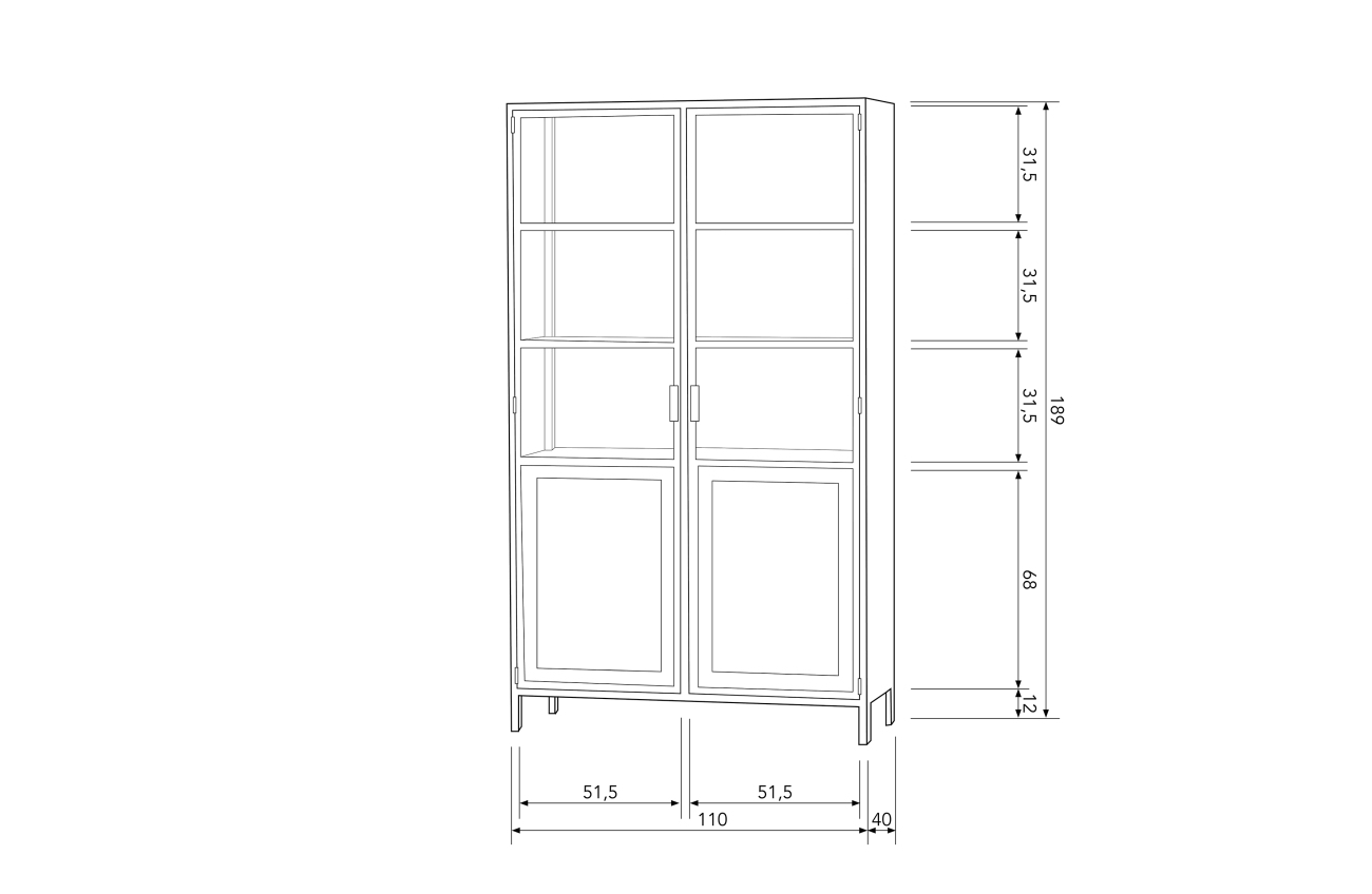 Vitrine Nora aus Metall, Schwarz