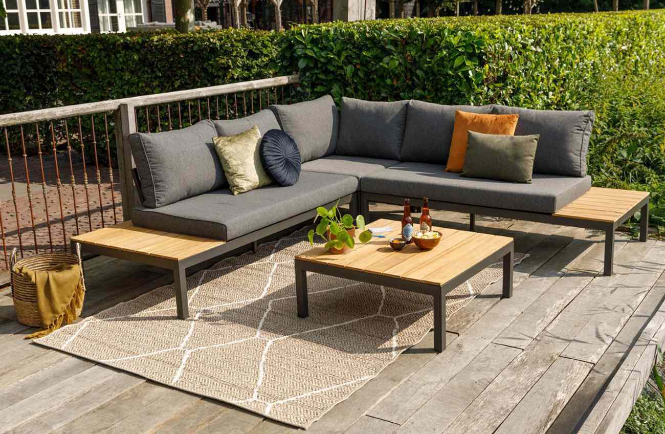 Gartenecksofa La Vida aus Teakholz, Anthrazit