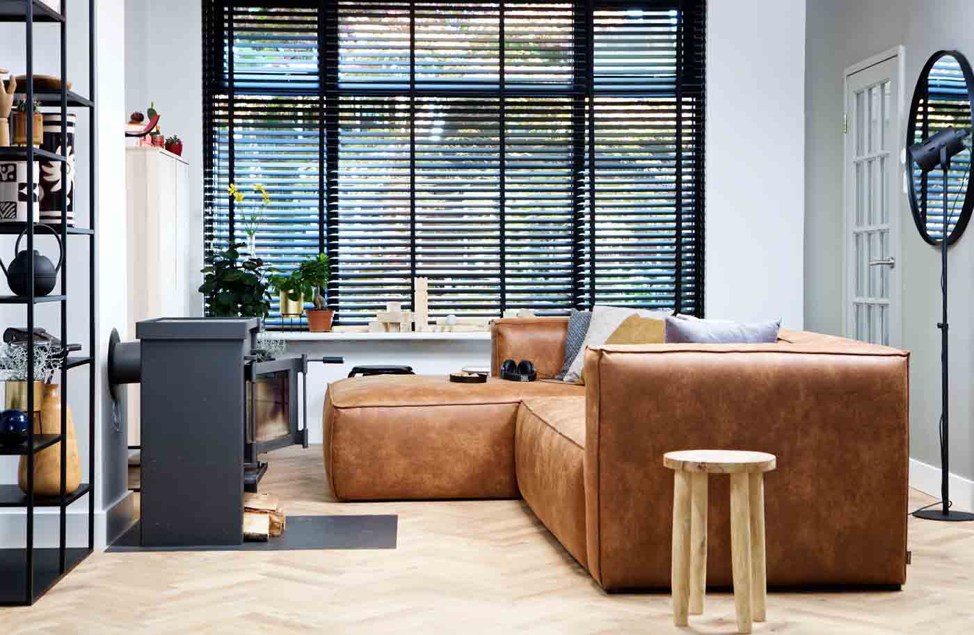 Ecksofa Bean Lederoptik, links Cognac