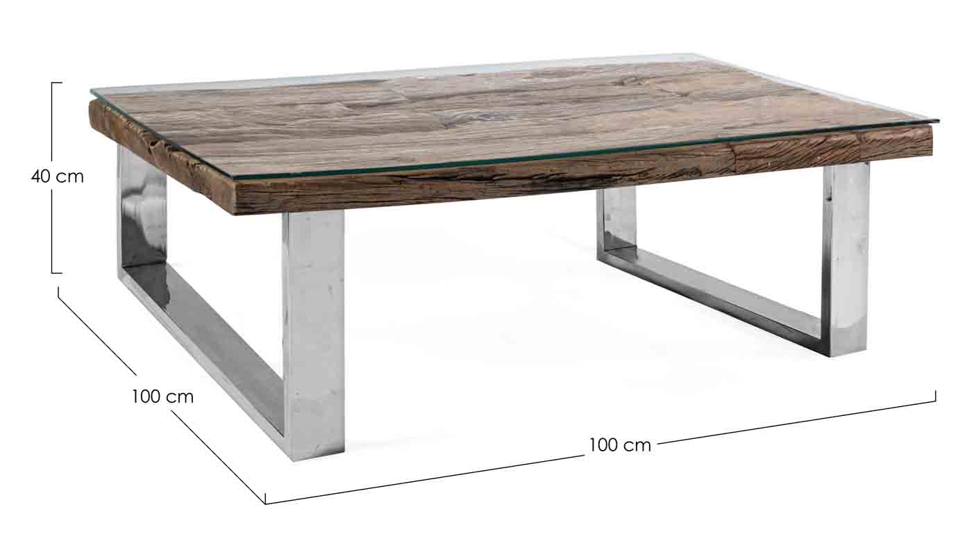 Couchtisch Stanton aus recyceltem Holz mit Glasplatte, 100 cm