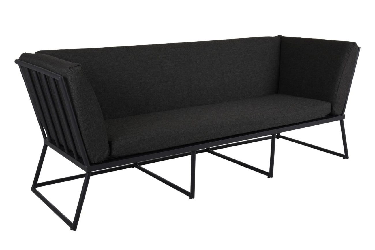 Gartensofa Vence mit Kissen 3-Sitzer, Schwarz