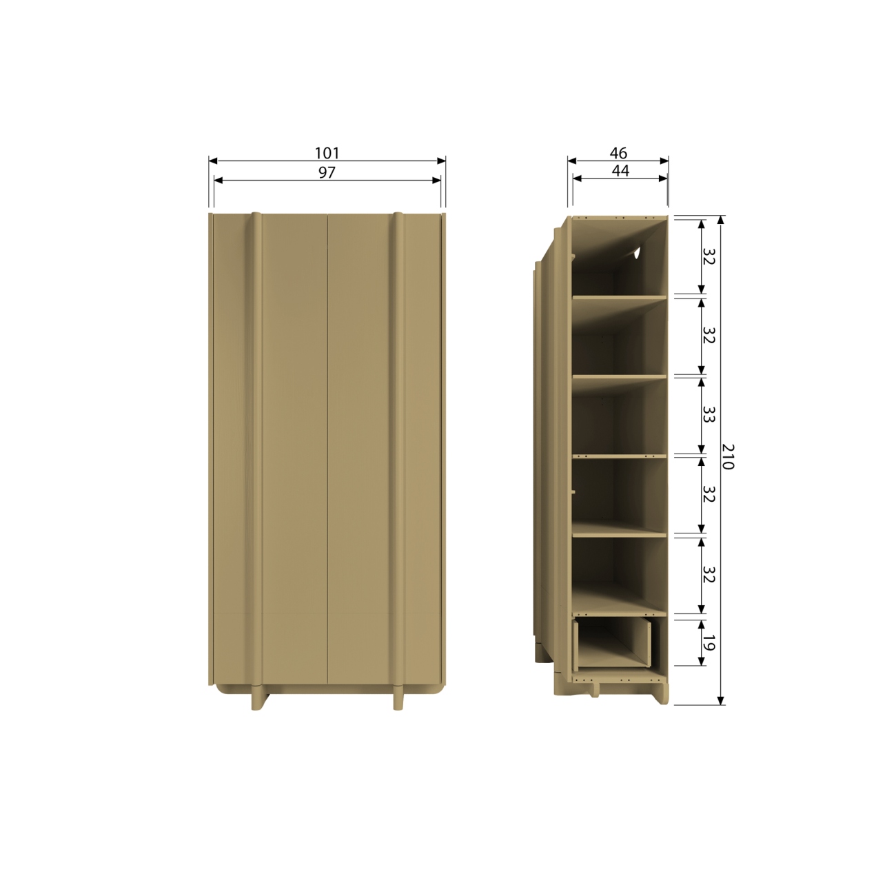 Schrank Basu aus Kiefernholz, Olive Grün