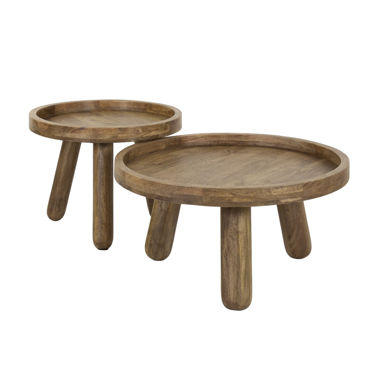 2er-Set Couchtisch Mantres - Mangoholz massiv Natur, Ø 60 / 80 cm