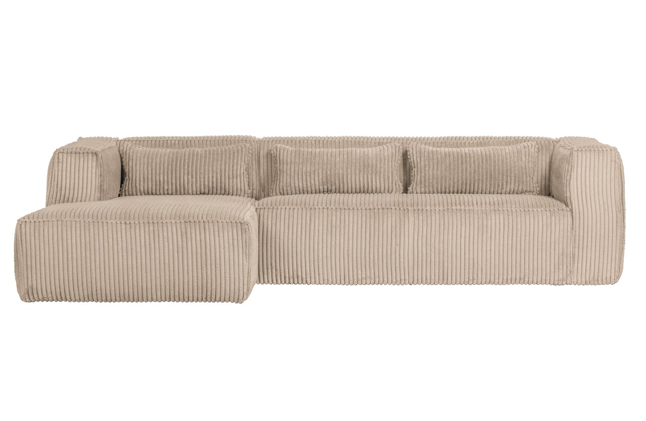 Ecksofa Bean mit Cordbezug, links Sand