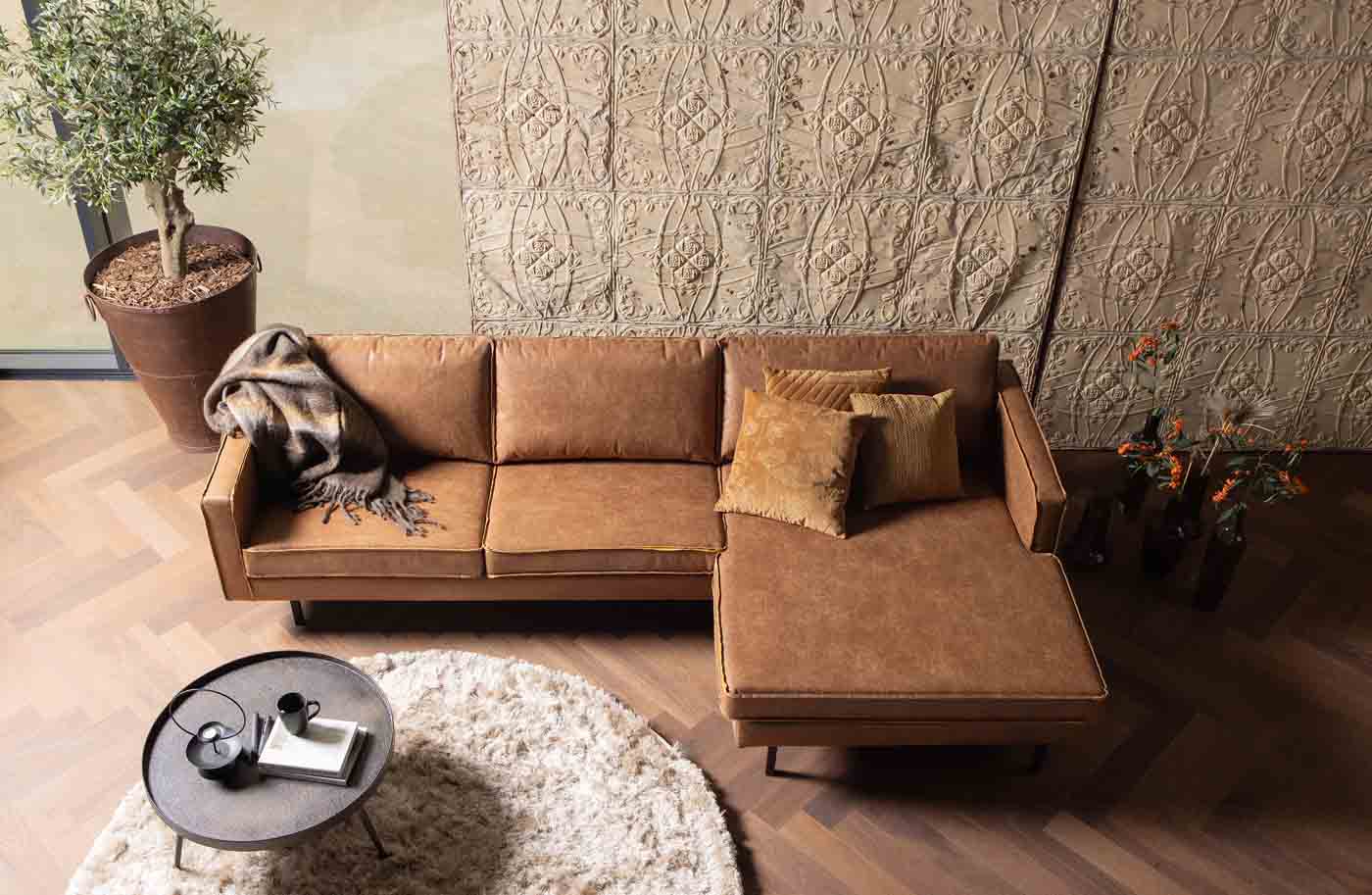 Ecksofa Rodeo Chaiselongue Lederoptik, rechts Cognac