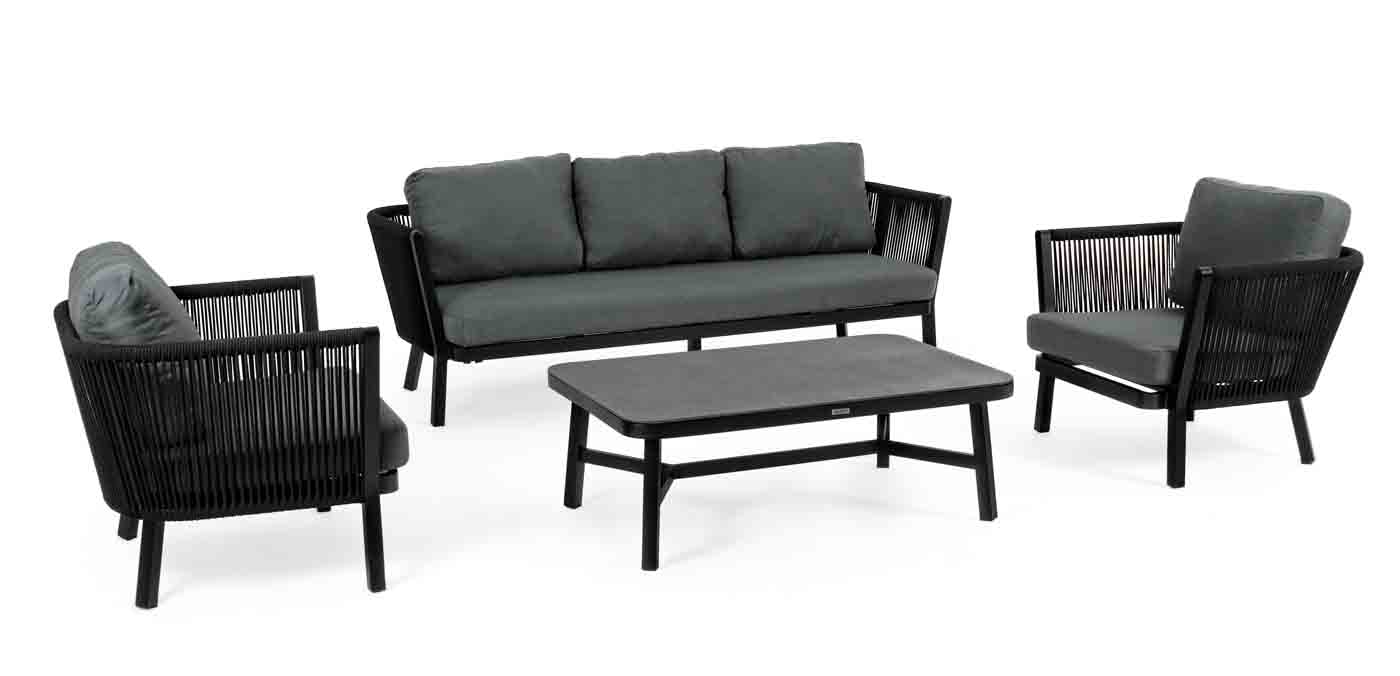 Couchtisch Makatea aus Aluminium und Glas, Schwarz