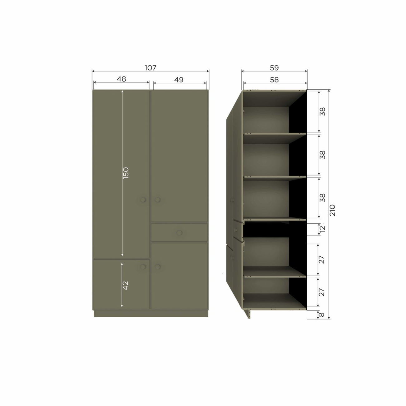 Kleiderschrank Alfie aus Kiefernholz, 107 cm