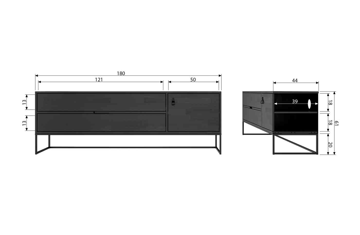 TV Board Silas aus Eschenholz, Schwarz