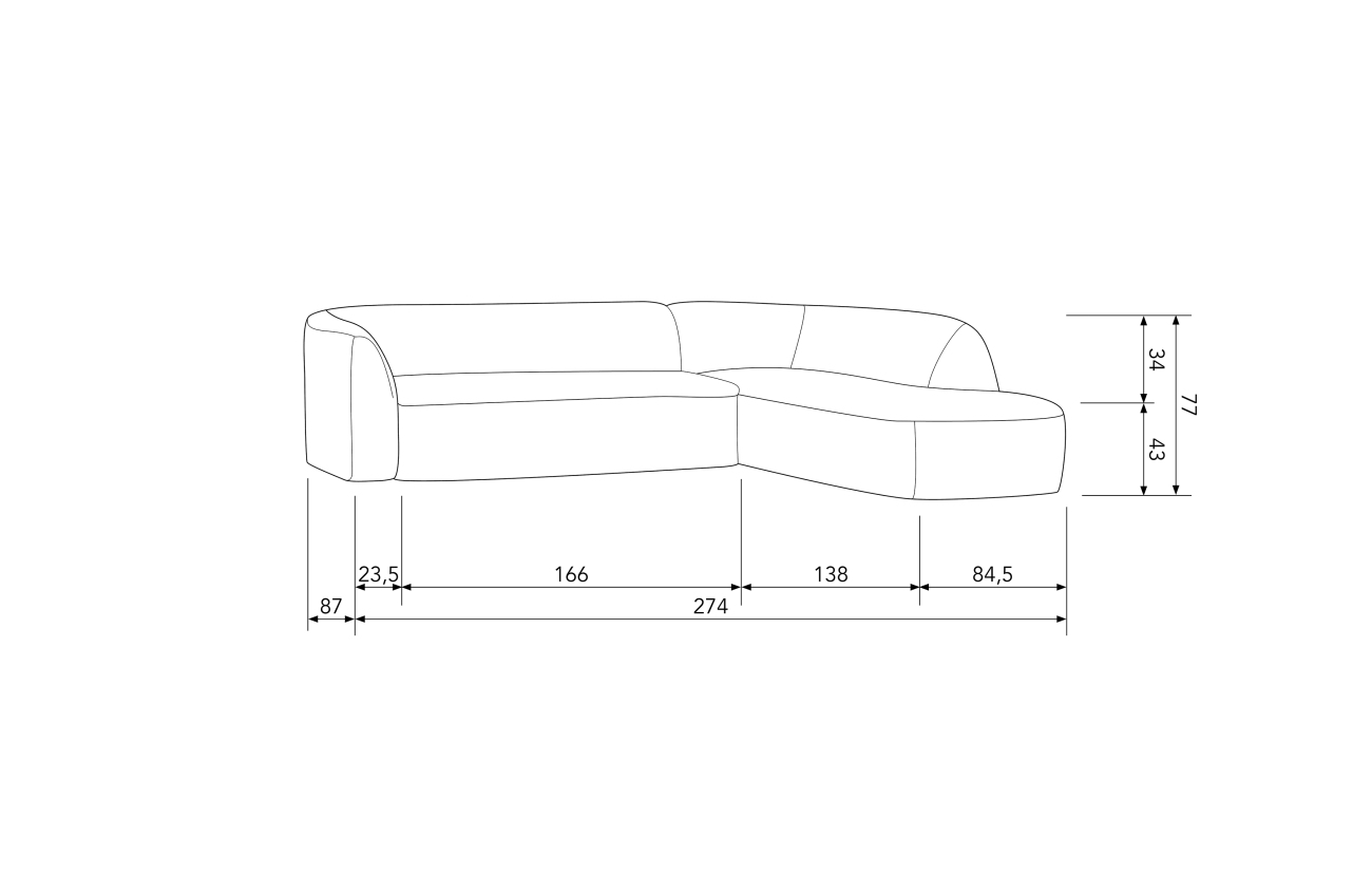 Ecksofa Sloping aus Struktursamt Rechts, Brass