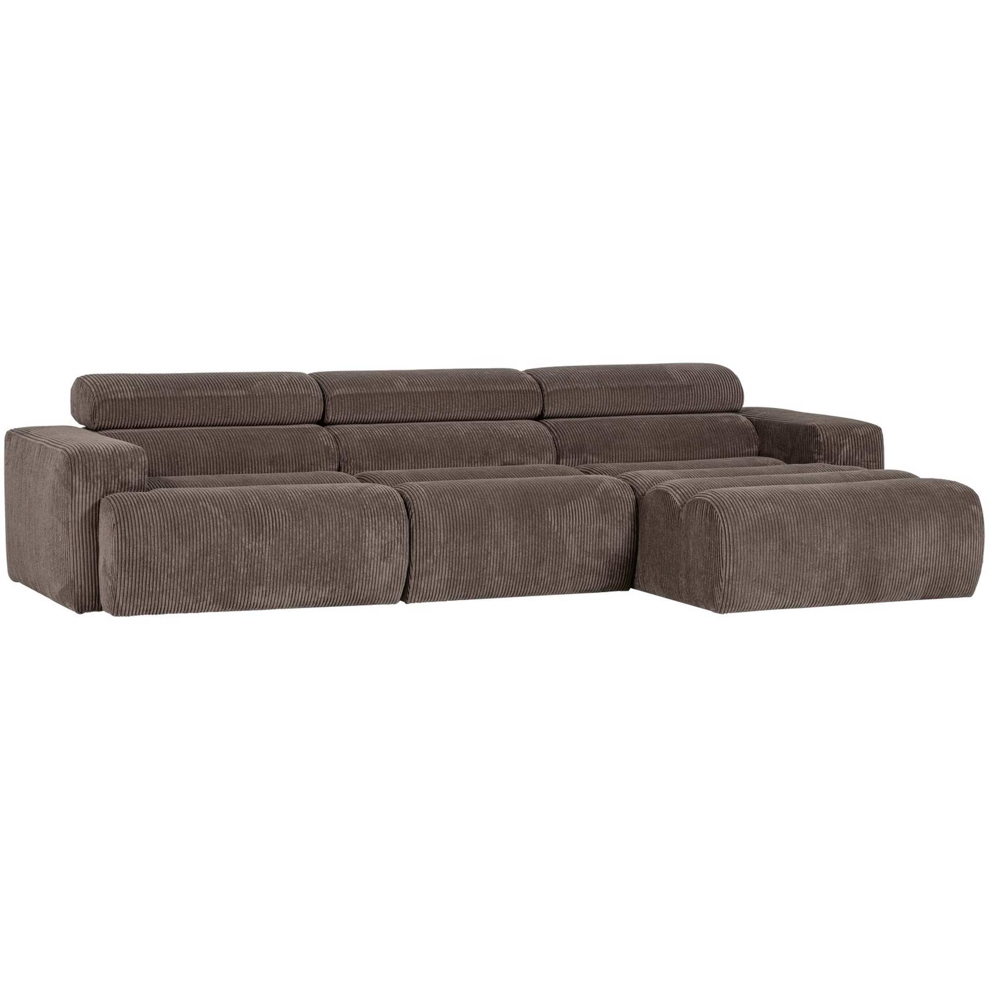 Ecksofa Novi Cord Grau-Braun - Chaiselongue mit verstellbarer Nackenstütze, Rechts