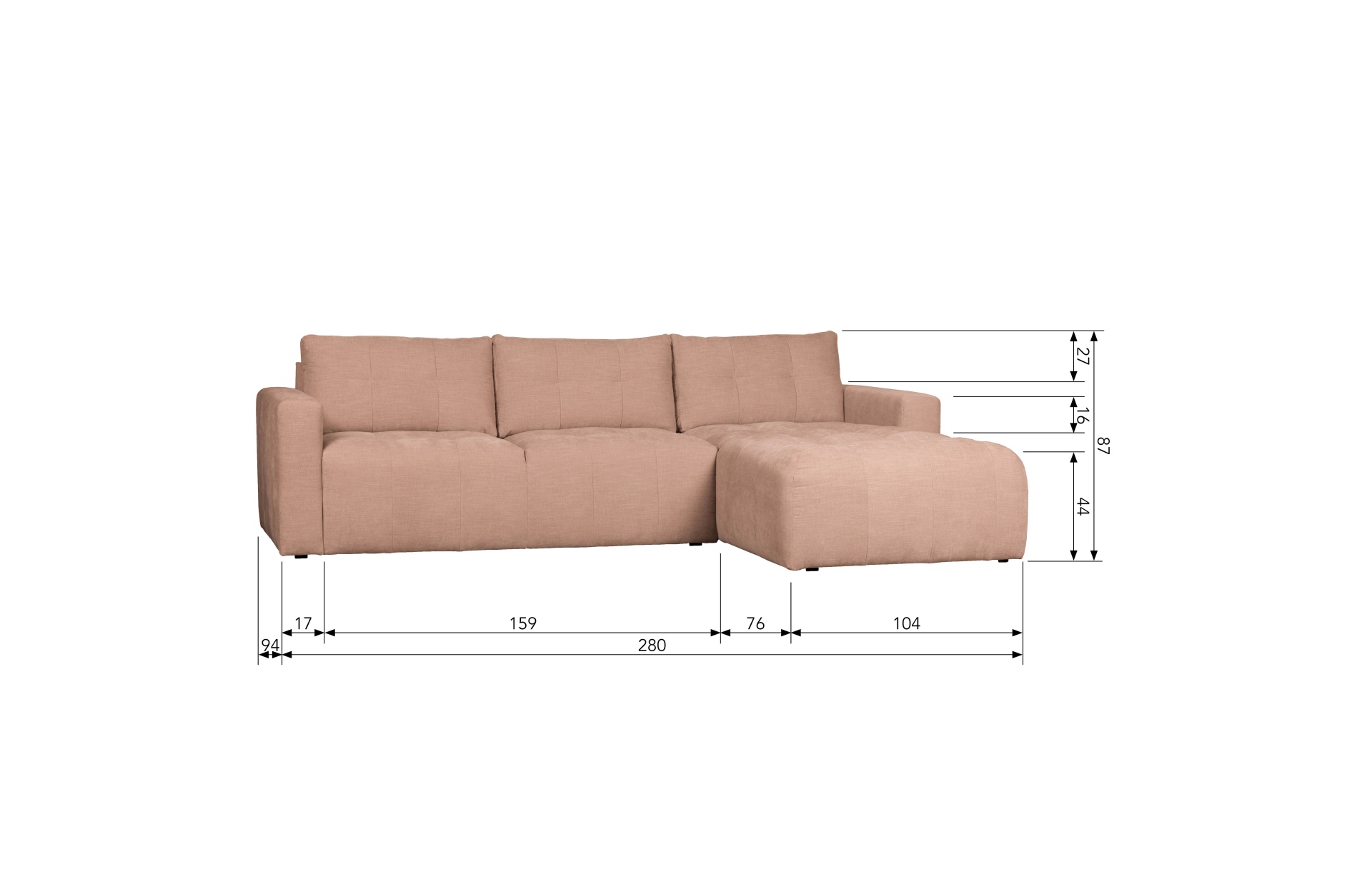 Chaise Lounge Bar aus gewebten Stoff Rechts, Rosa