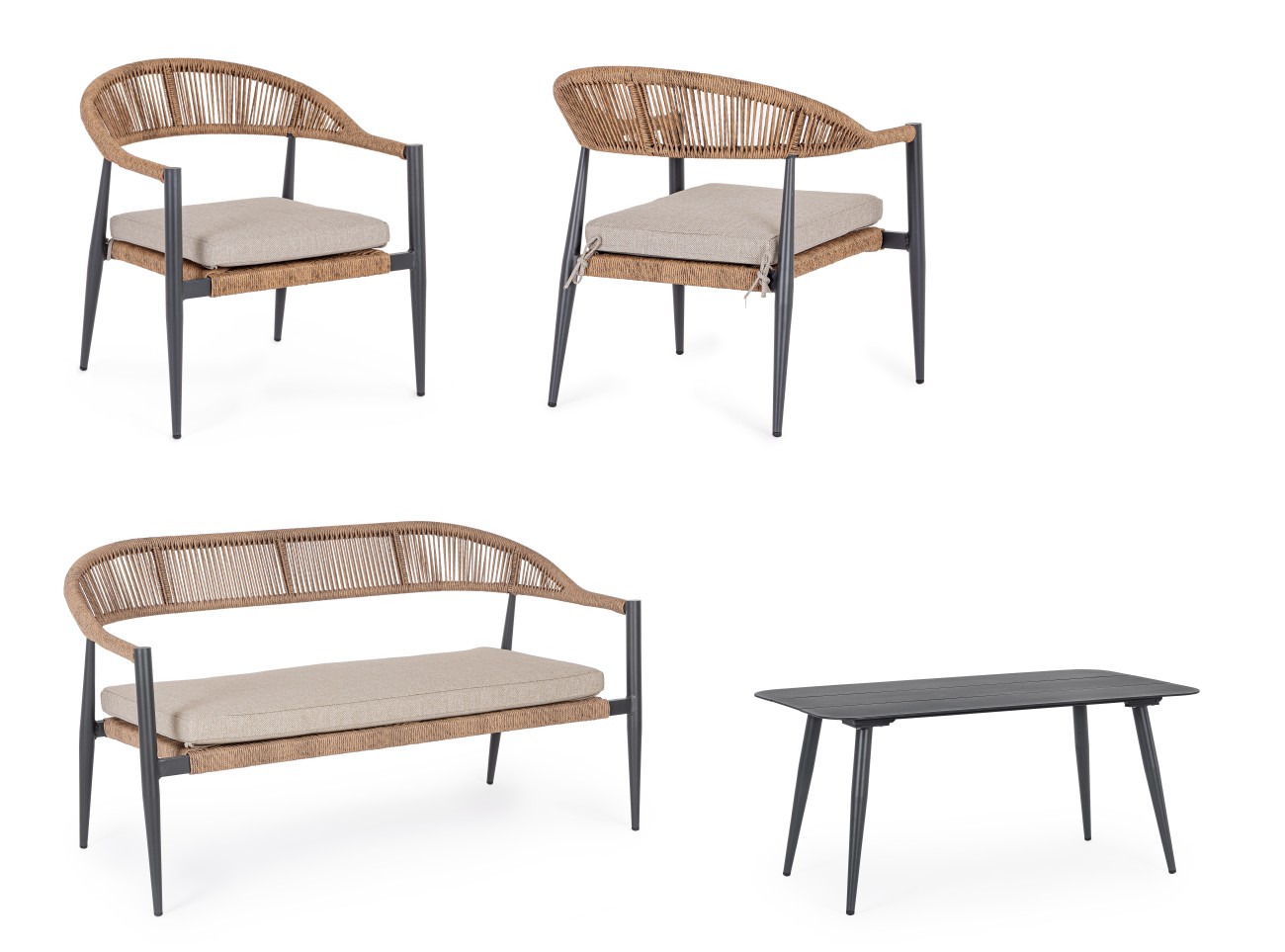 Garten-Set Jandia 4er Gruppe, Anthrazit / Natur