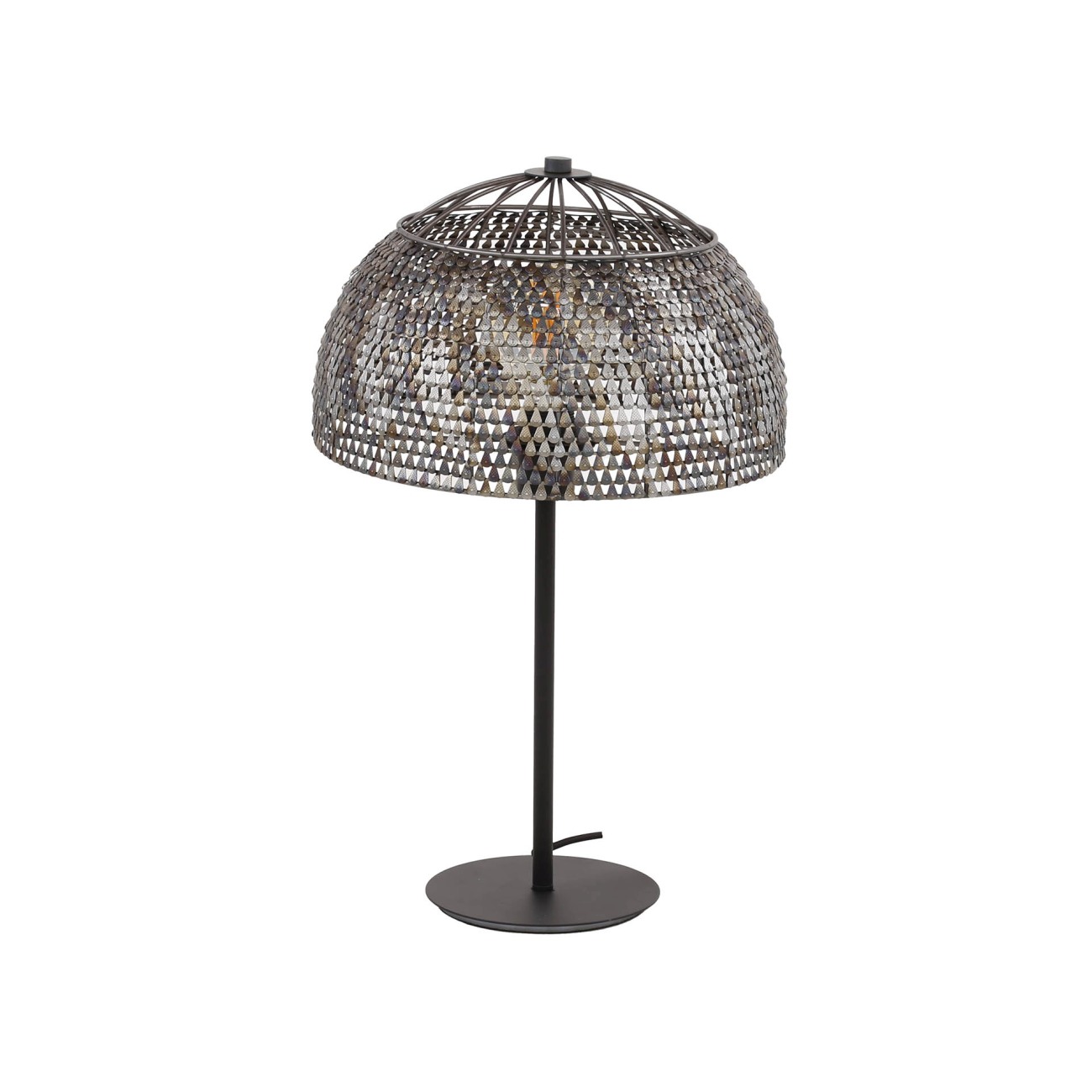 Tischleuchte Crocodi Kuppel - Metall, Schwarzbraun, 35 cm, inkl. LED