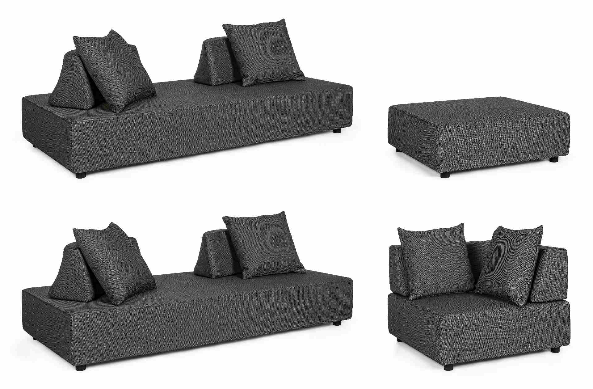 Gartenlounge Sofa Piper mit Kissen und verstellbarer Rückenlehne, Anthrazit