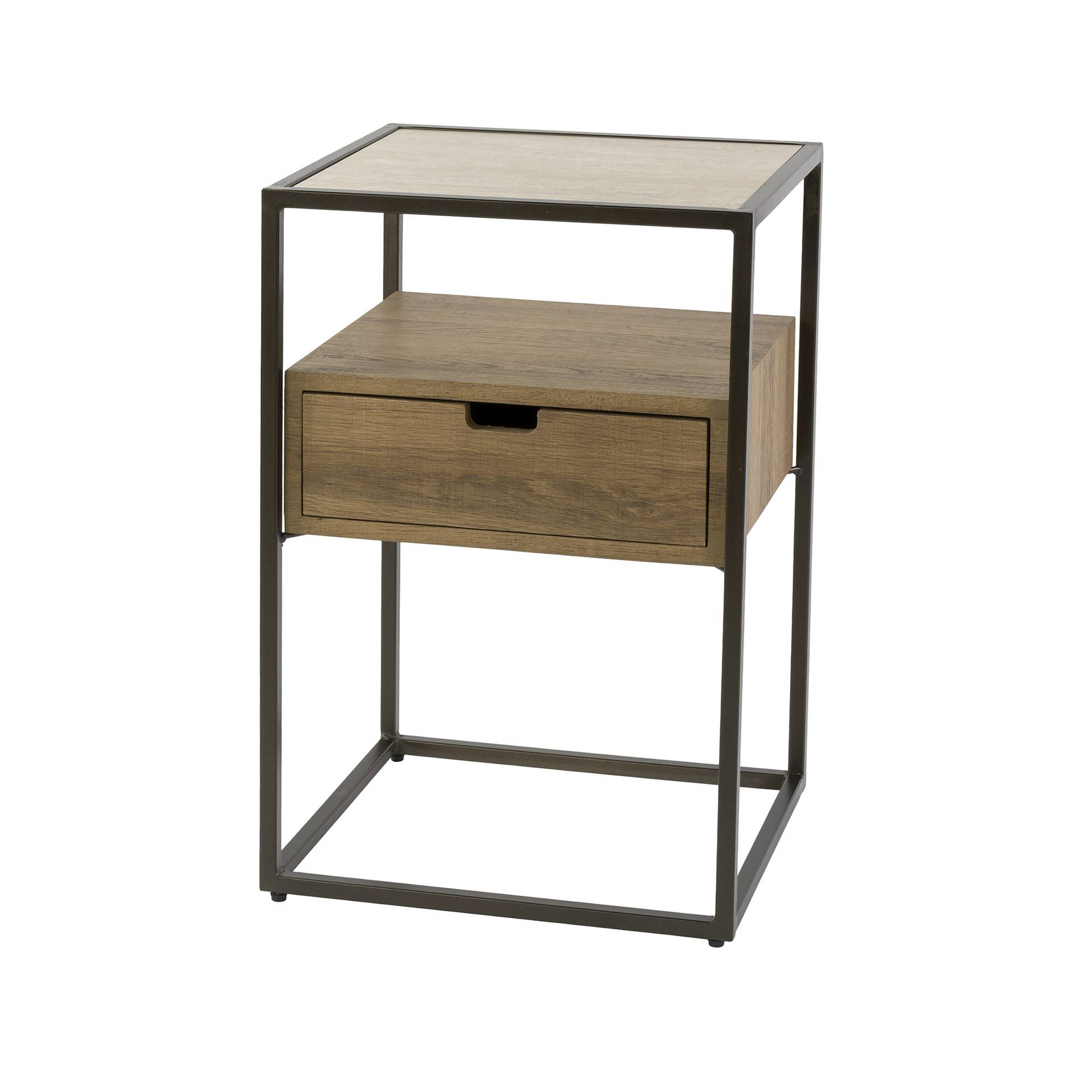 Nachttisch Ottesa mit Schublade in Eichenoptik und Keramikplatte