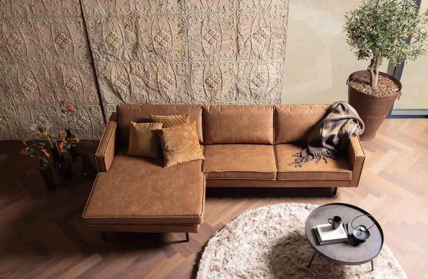 Ecksofa Rodeo Chaiselongue Lederoptik, links Cognac