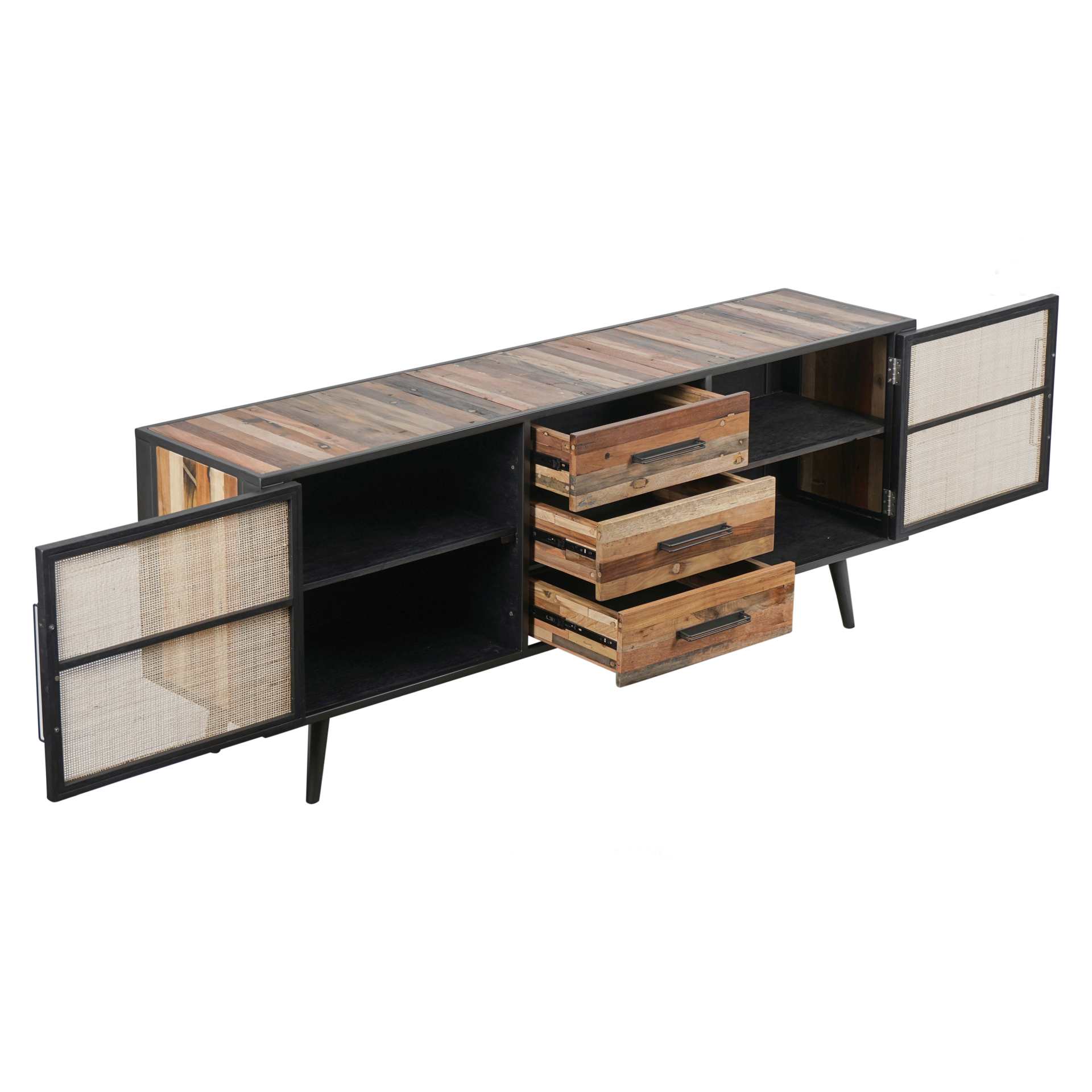 Sideboard Nordic Rattan mit Türen und Schubladen, 200 cm