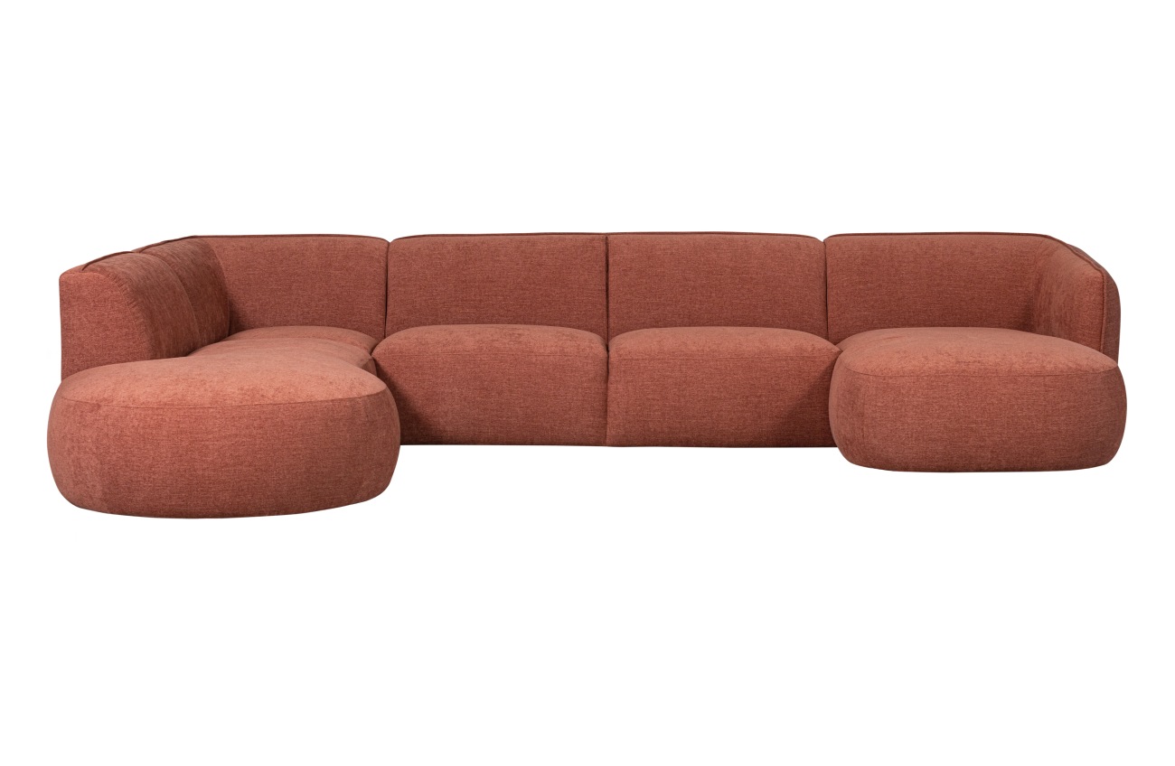 Sofa Polly U-Form aus Webstoff Links, Rosa