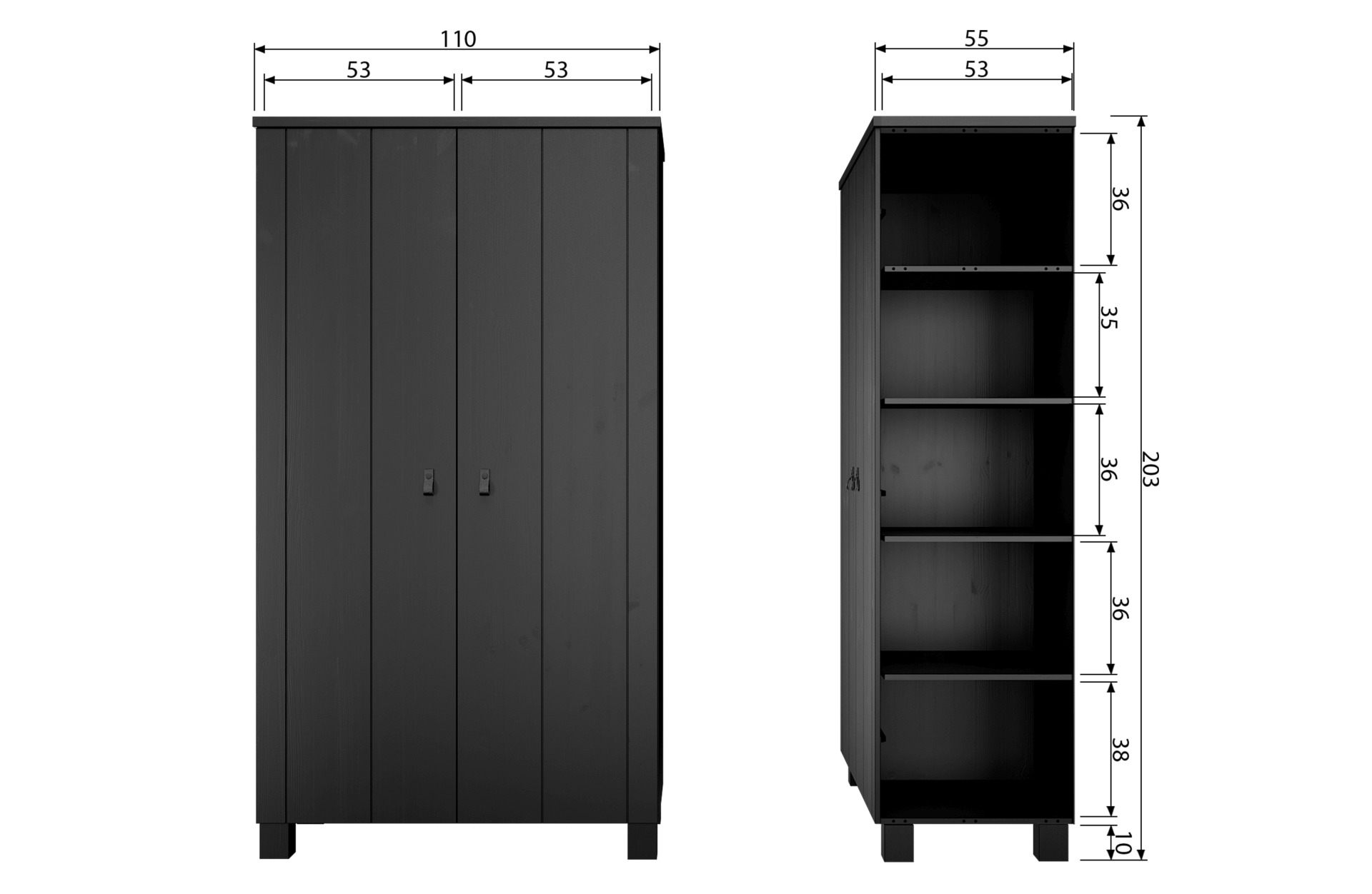 Kleiderschrank Ties aus Kiefernholz, Schwarz