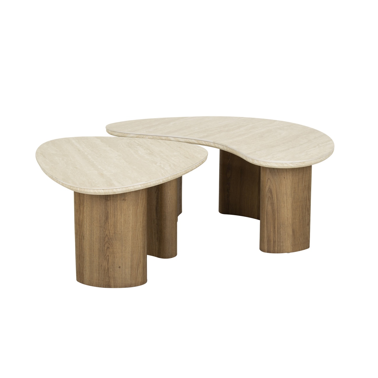 2er-Set Couchtisch Joradis - Keramik in Travertin-Optik, Organisch