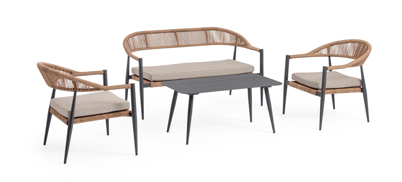 Garten-Set Jandia 4er Gruppe, Anthrazit / Natur
