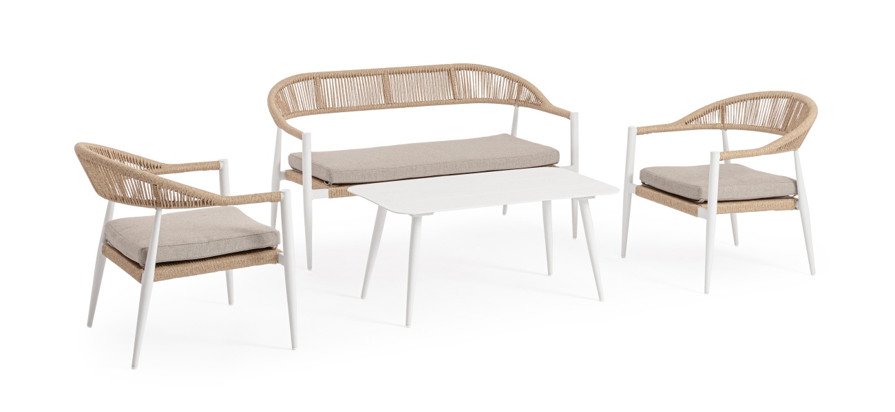 Garten-Set Jandia 4er Gruppe, Weiß / Beige