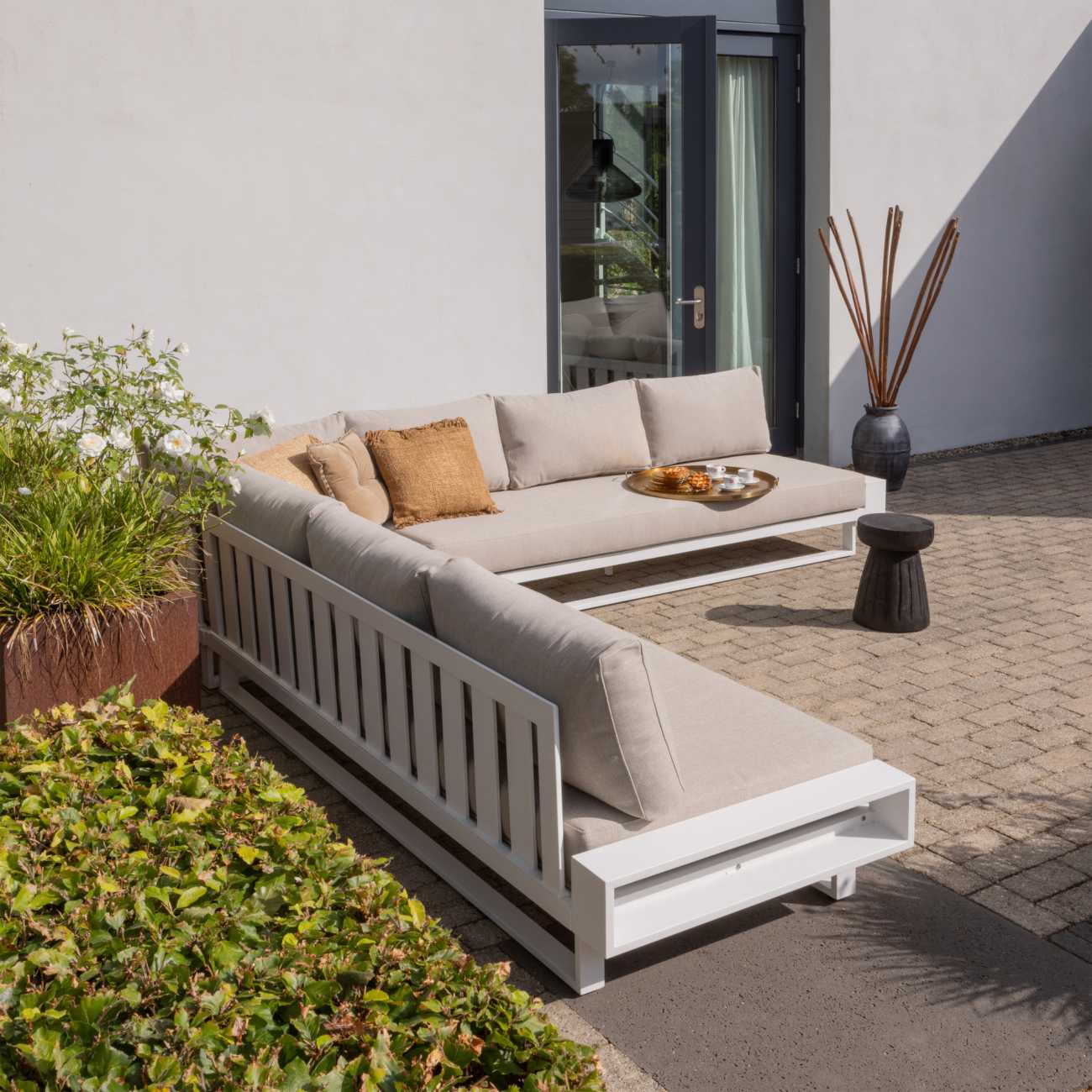 Gartenecksofa Flint aus Aluminium, Natur