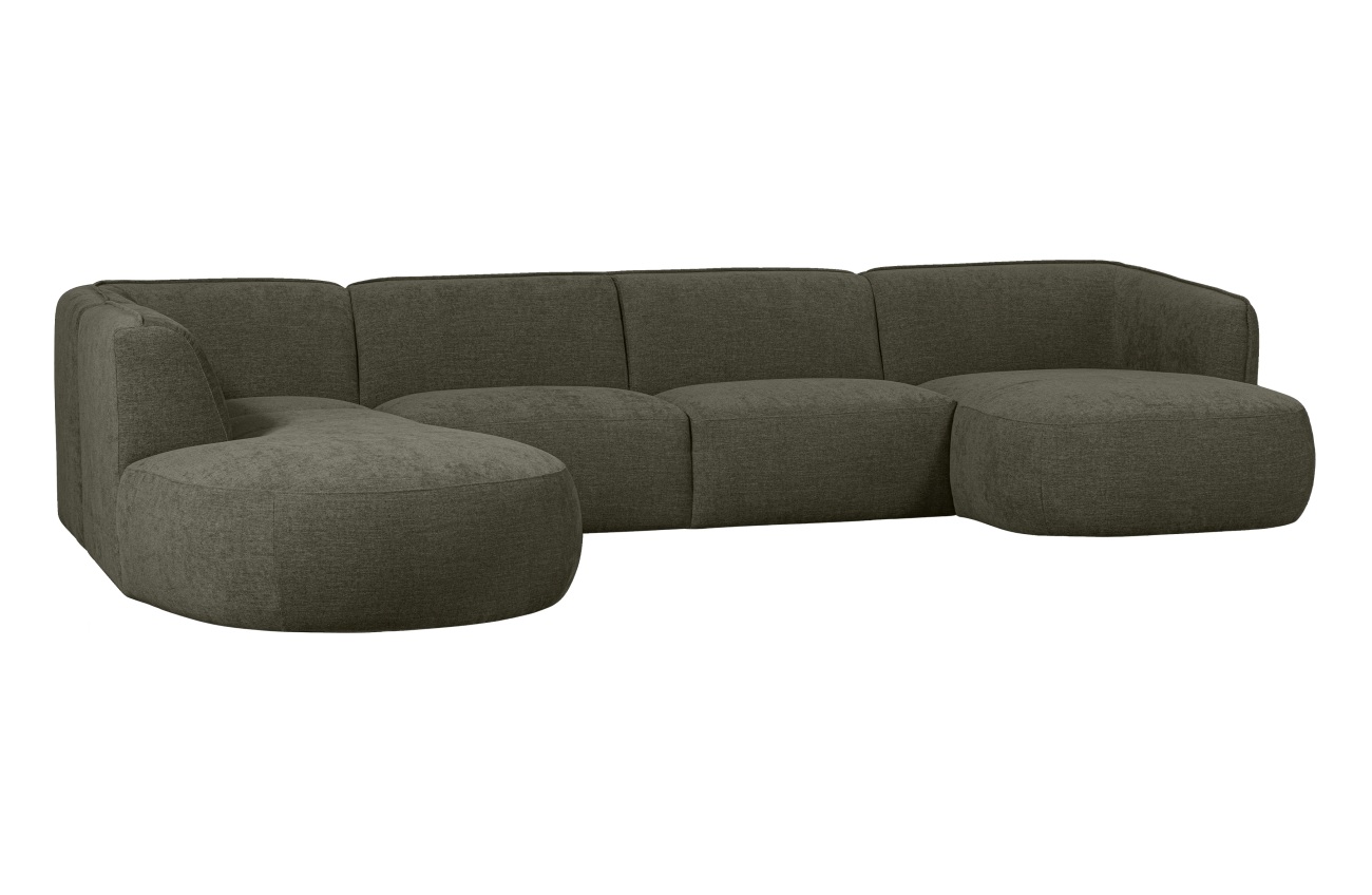 Sofa Polly U-Form aus Webstoff Links, Grün