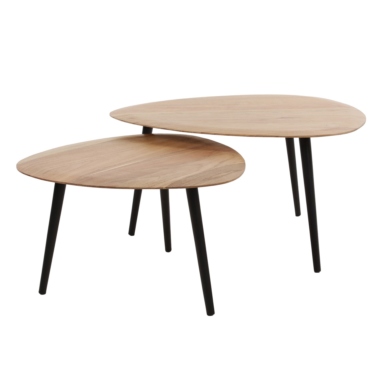 2er-Set Couchtisch Akazra - Akazienholz massiv Natur, Dreieckig