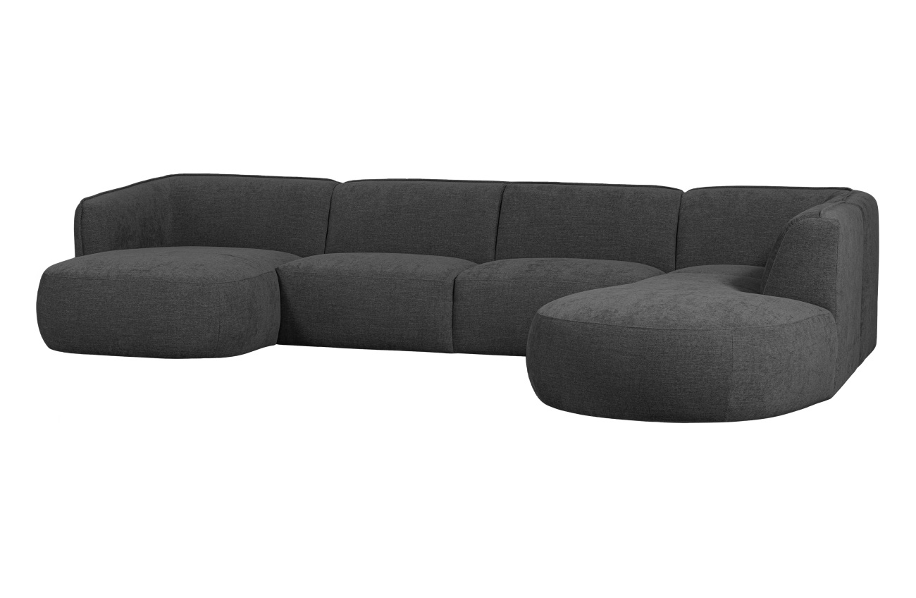 Sofa Polly U-Form aus Webstoff Rechts, Grau