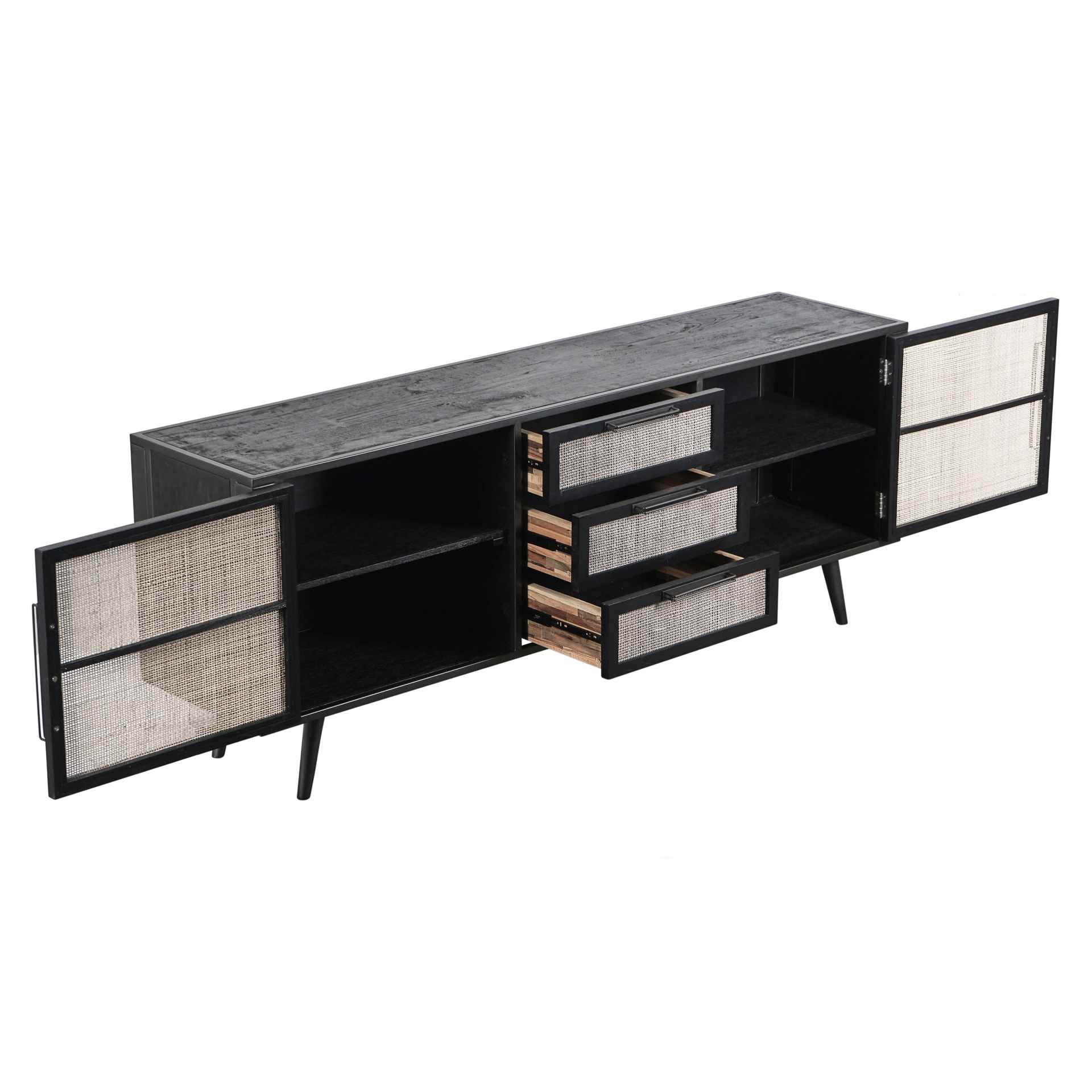 Sideboard Nordic Mindi Rattan mit Türen und Schubladen, 200 cm