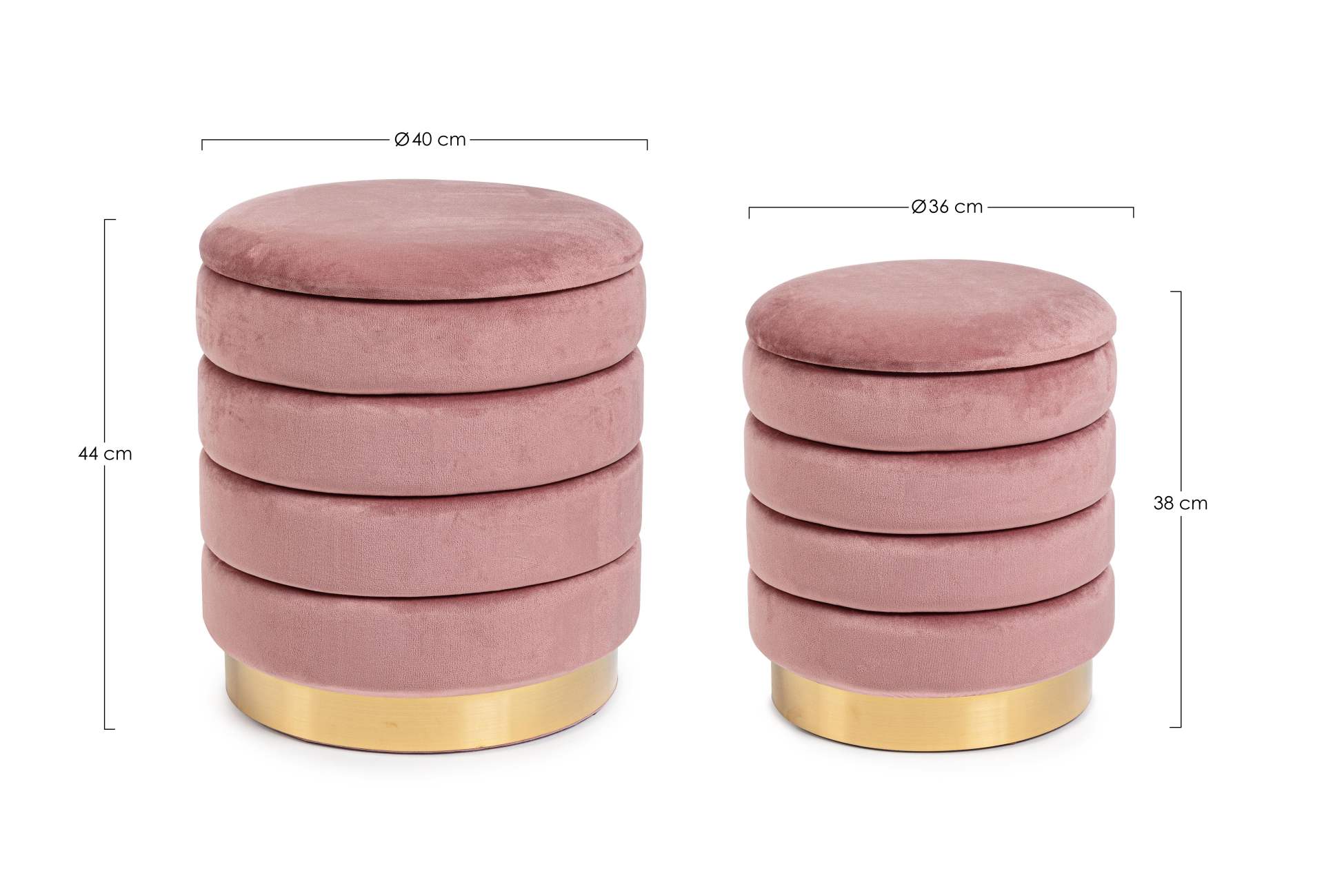 Pouf Darina 2er-Set in Samt-Optik, Rosa