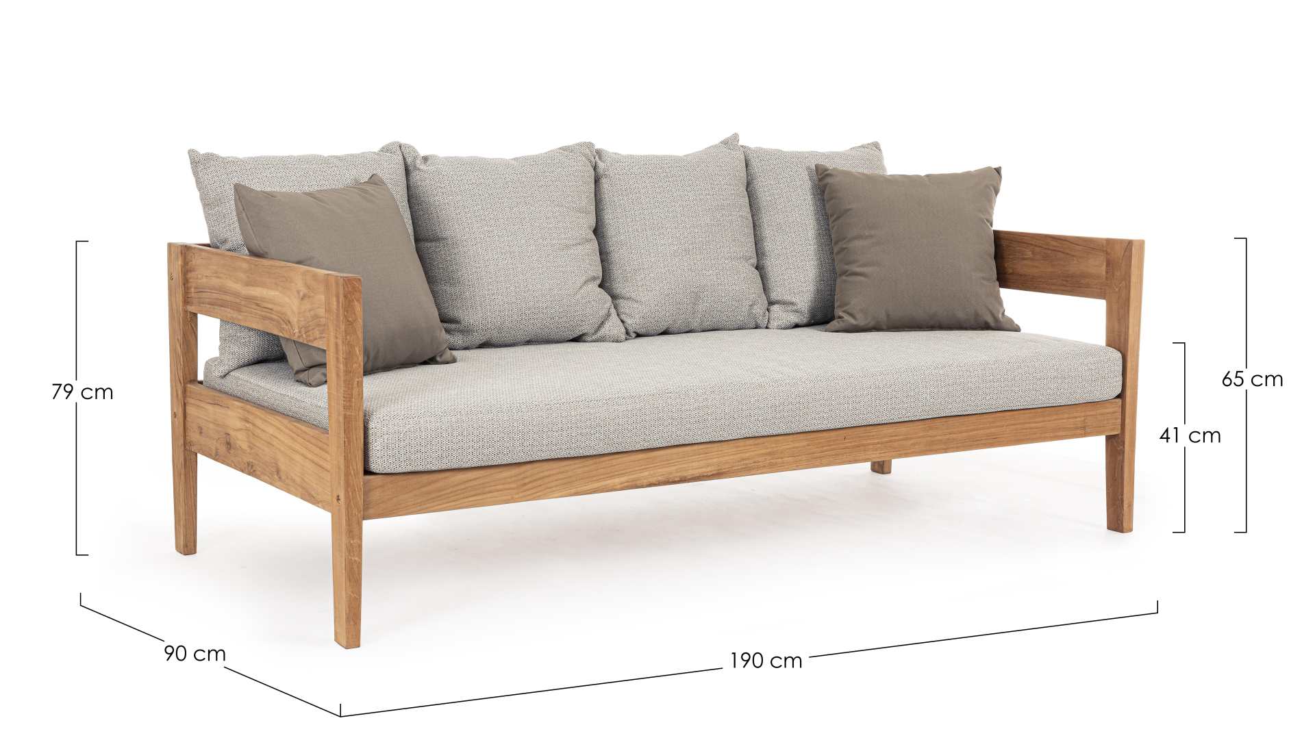 Gartensofa Kobo aus Teakholz, Hellgrau