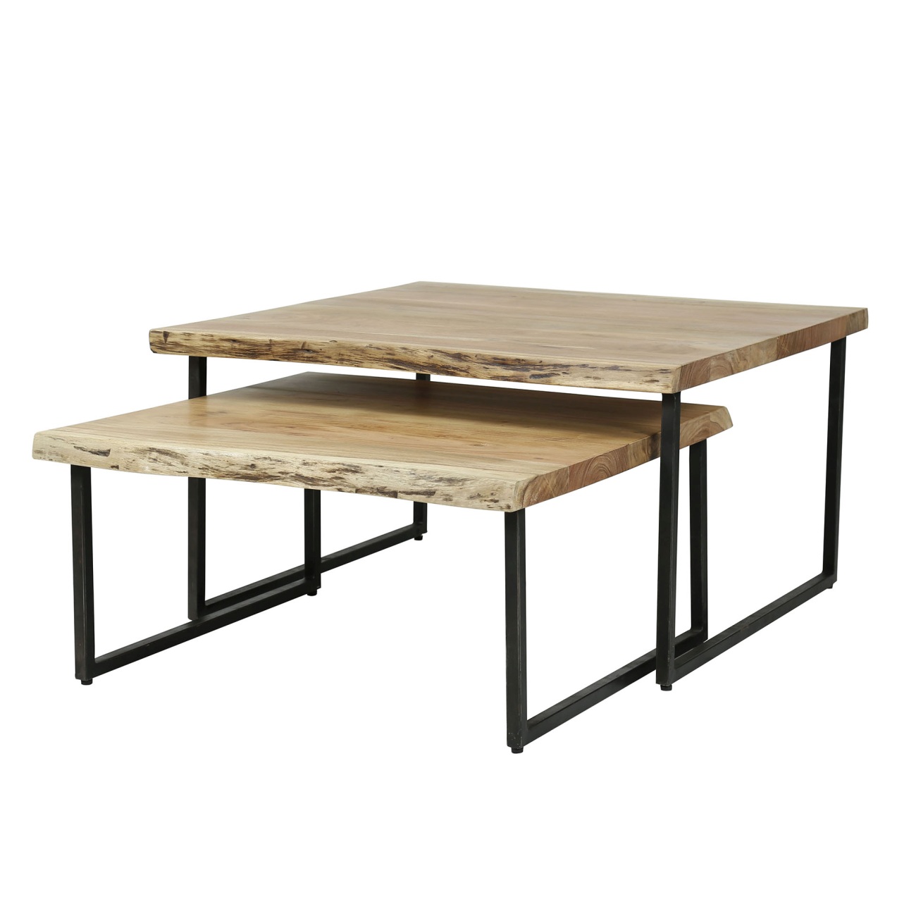2er-Set Couchtisch Bord - Akazienholz massiv Natur, 80 / 70 cm