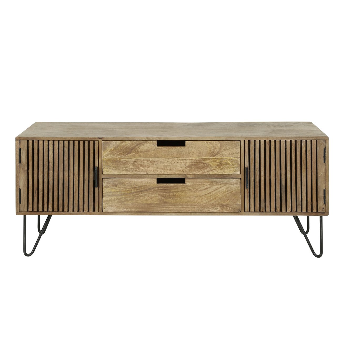 TV-Board Tamil - Mangoholz massiv Braun, 2 Schubladen, 2 Türen, 135 cm