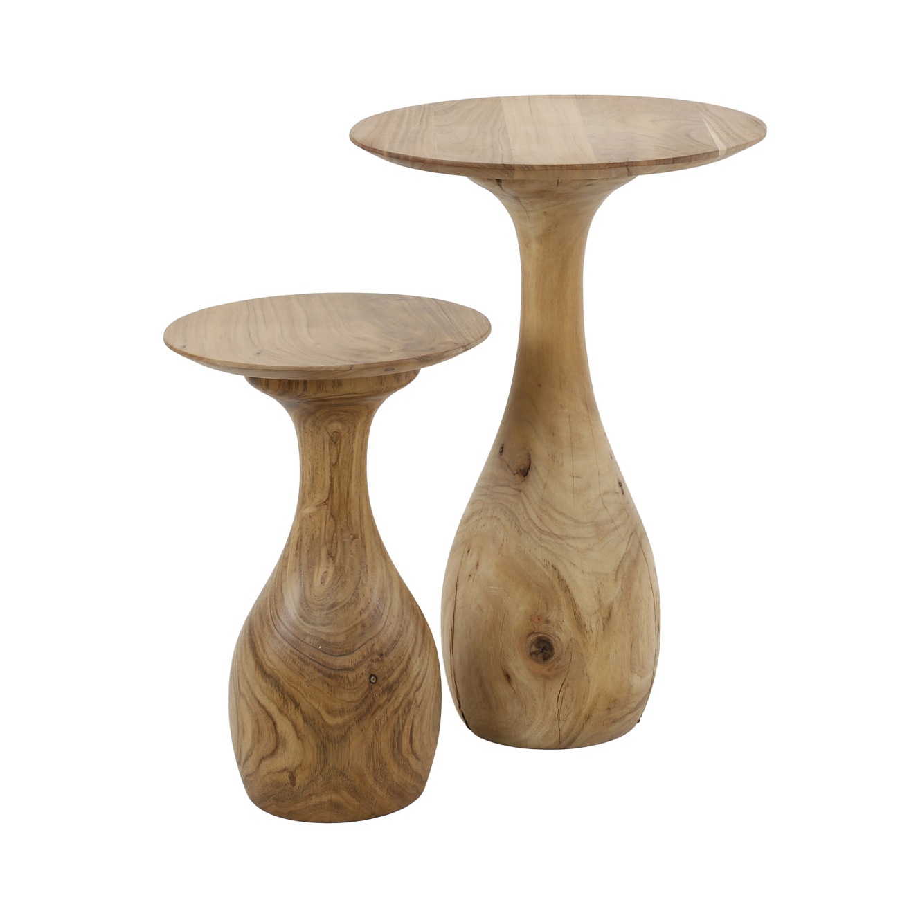 2er-Set Beistelltisch Cones -  Akazienholz massiv Natur Ø 30 / 40 cm