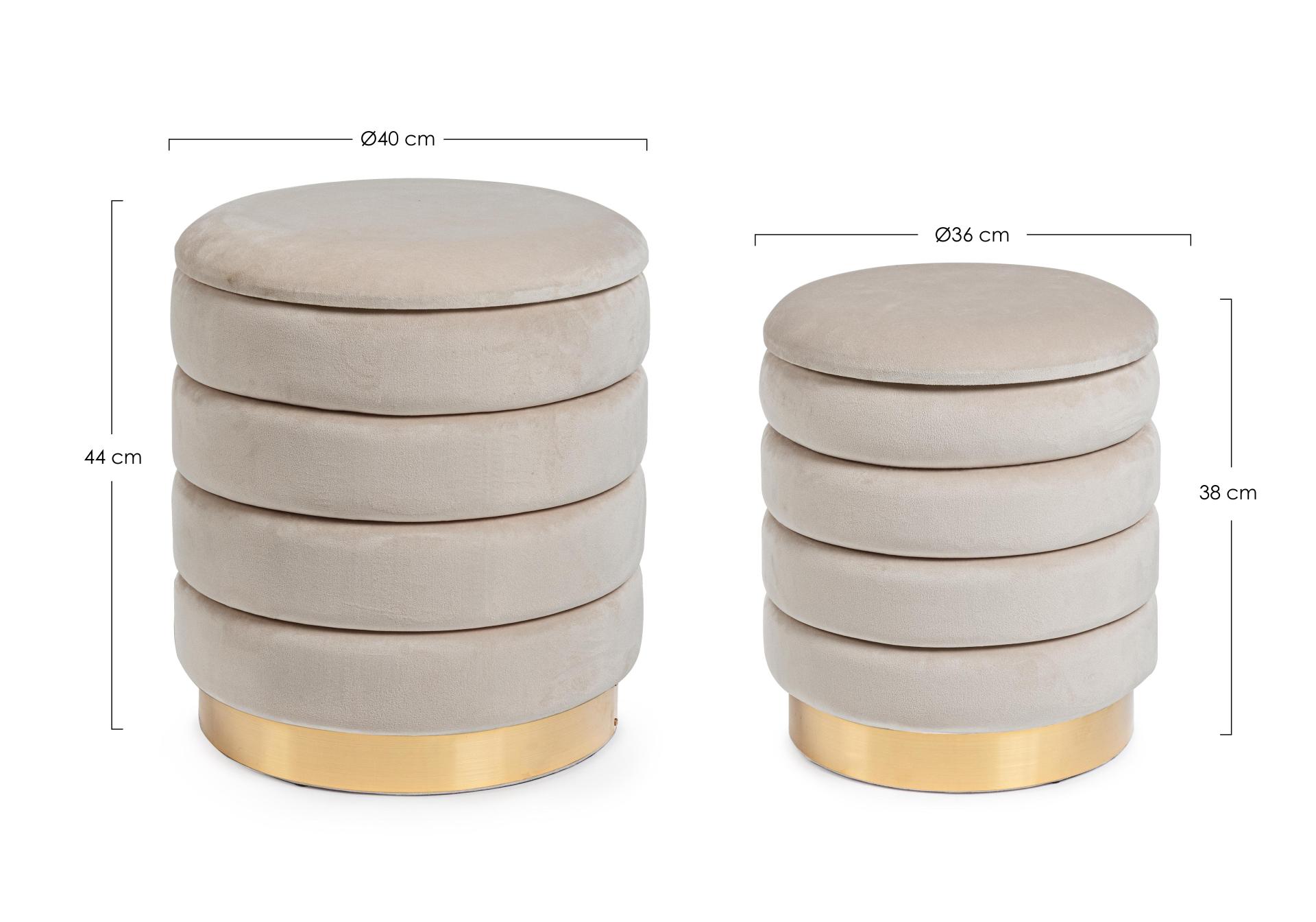 Pouf Darina 2er-Set in Samt-Optik, Beige