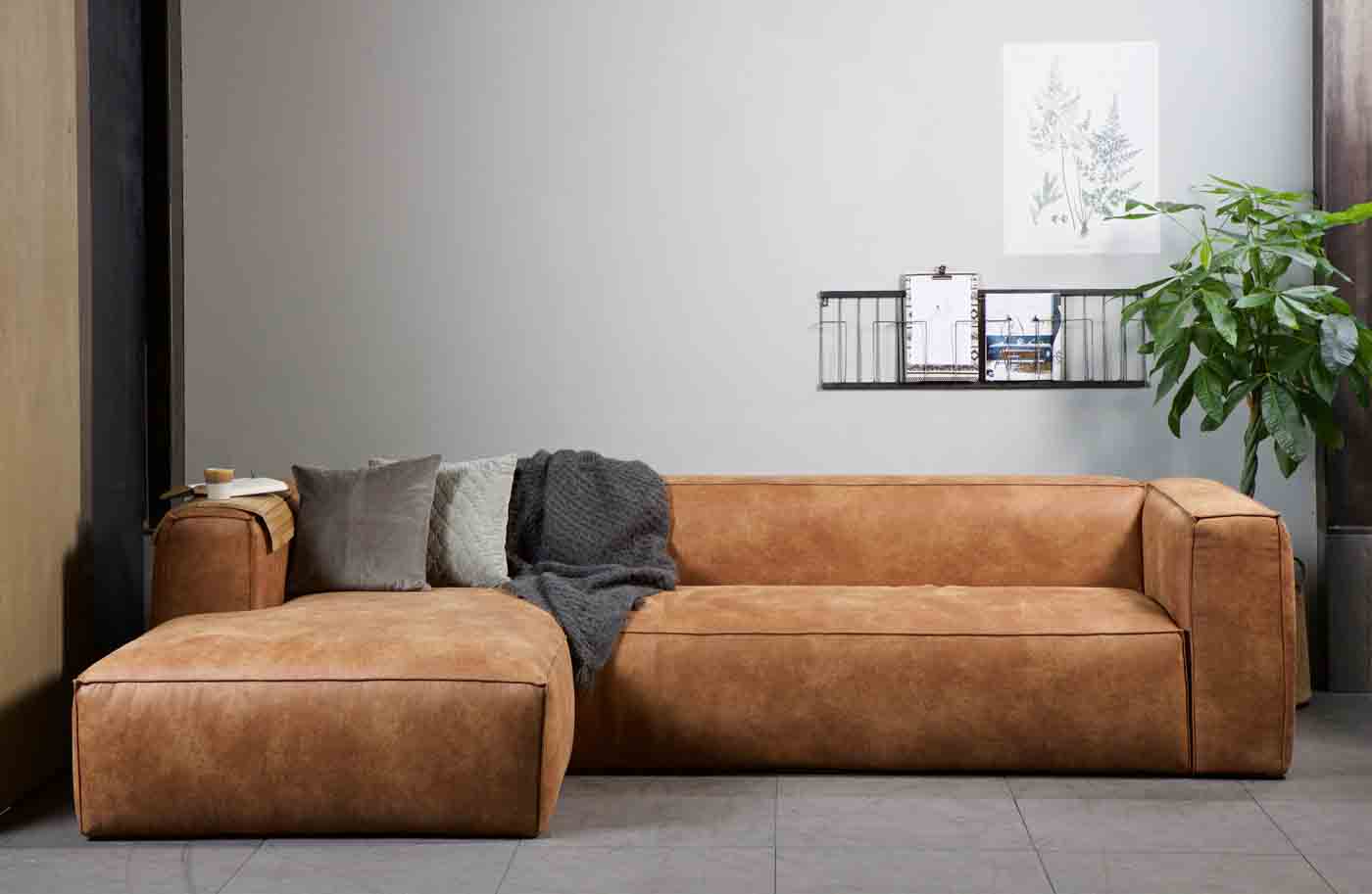 Ecksofa Bean Lederoptik, links Cognac