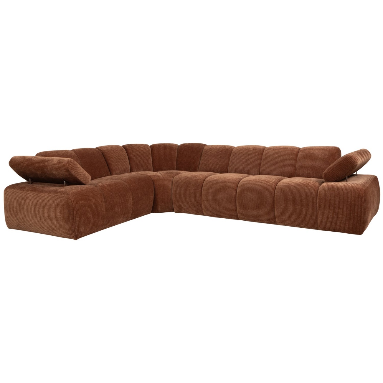 Ecksofa Mojo aus Flachcord Links, Rostbraun