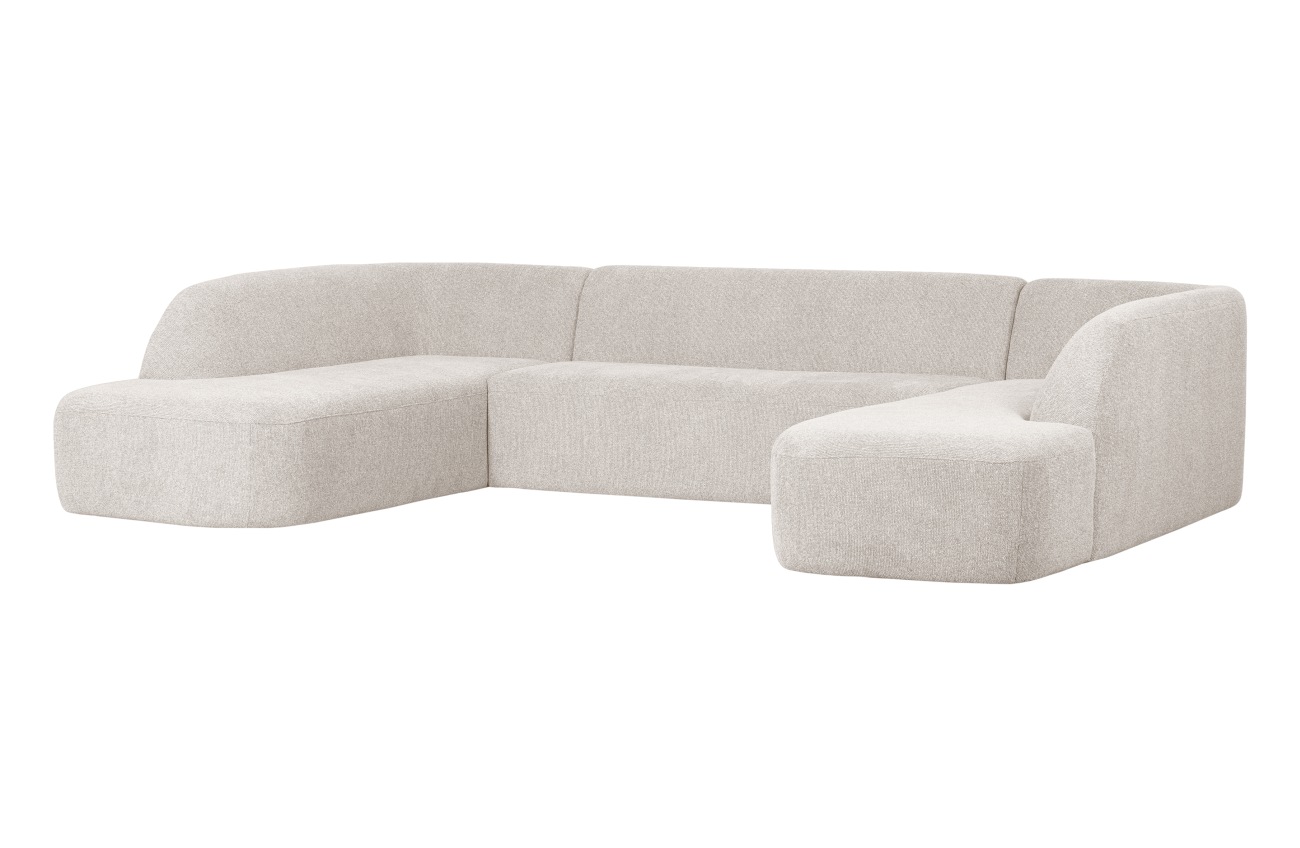 Sofa Sloping U-Form aus Melange-Stoff, Weiß